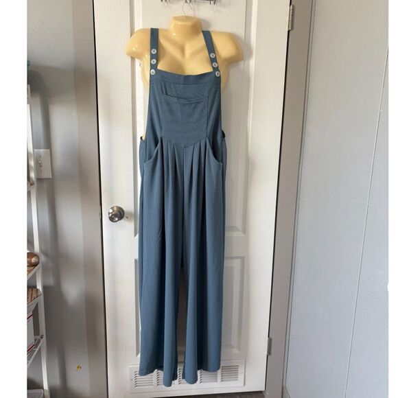 Halara Overalls L Petite Adjustable Strap Button Multiple Pockets Waffle Casual - Picture 7 of 10